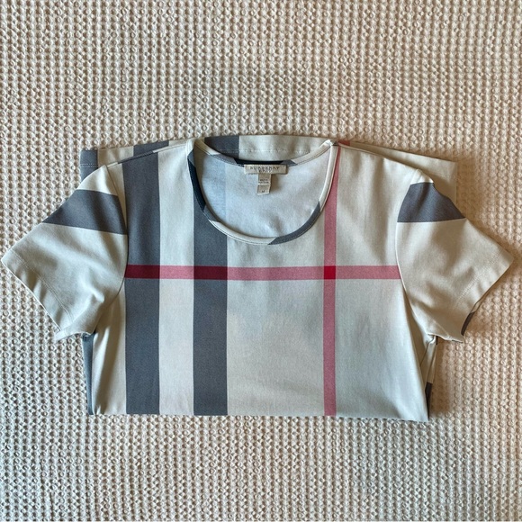 Burberry Brit Check Printed Modal T-Shirt in Natural - Picture 5 of 5